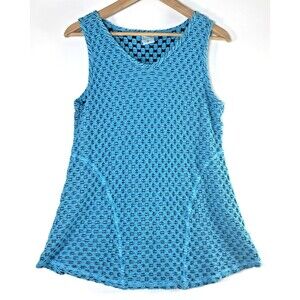 Color Me Cotton Top Women Medium Blue Textured Knit Tank Made in USA Art to Wear